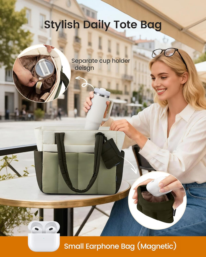 LOVEVOOK Shopper Tasche Handtasche Damen Gross, Leicht Arbeitstasche 15,6 Zoll Puffer Tote Bag, Dail