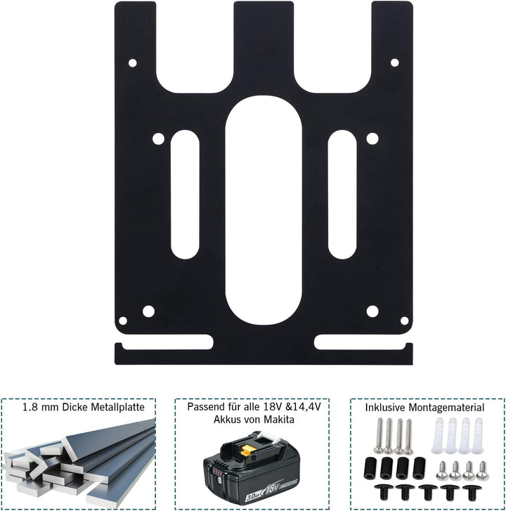 DITKOK 3in1 Wandhalterung für Makita Akkus 18V 14,4V, Ladegeräte DC18RC und Akku-Bohrschrauber, stab