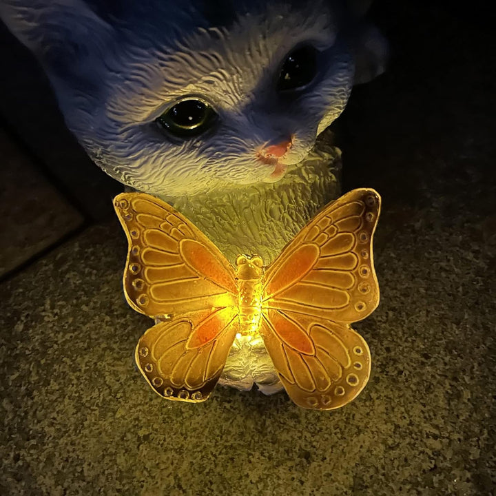 Katzenfigur Garten Deko Katze Gartendeko Schmetterlinge Solarlampen für Aussen Balkon Gartendekorati