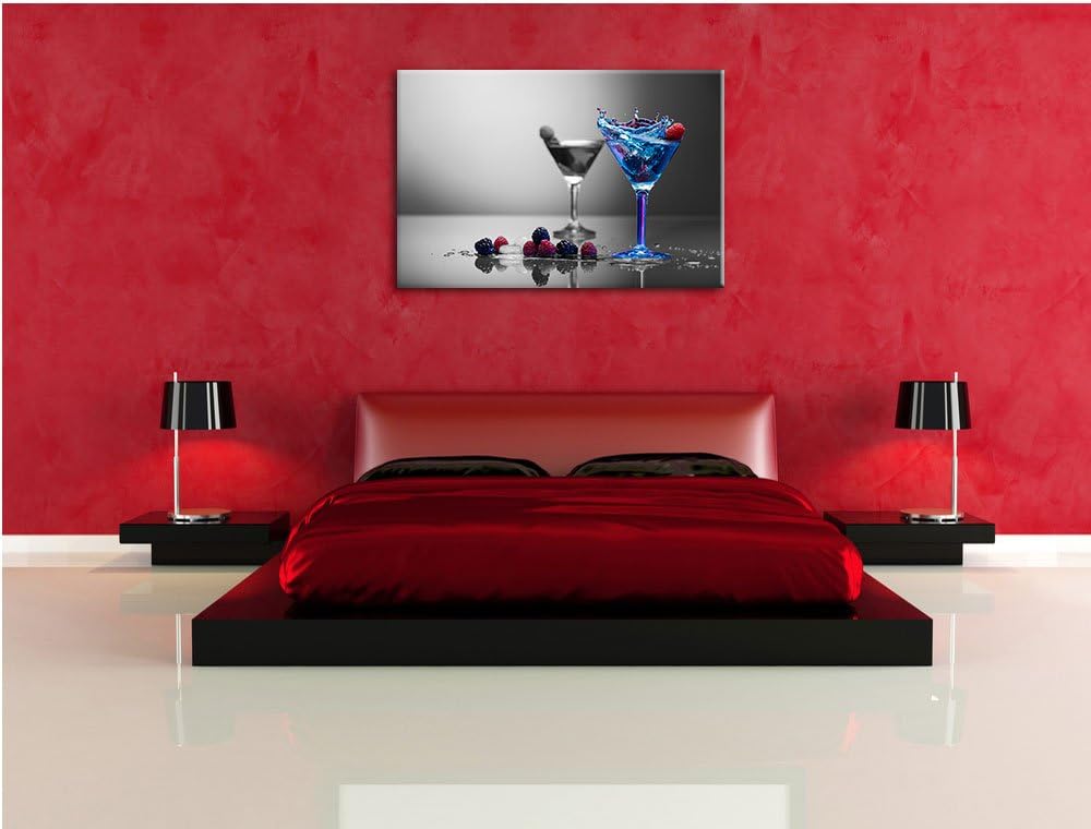 Blauer leckerer Cocktail schwarz/weiss Format: 100x70 auf Leinwand, XXL riesige Bilder fertig gerahm