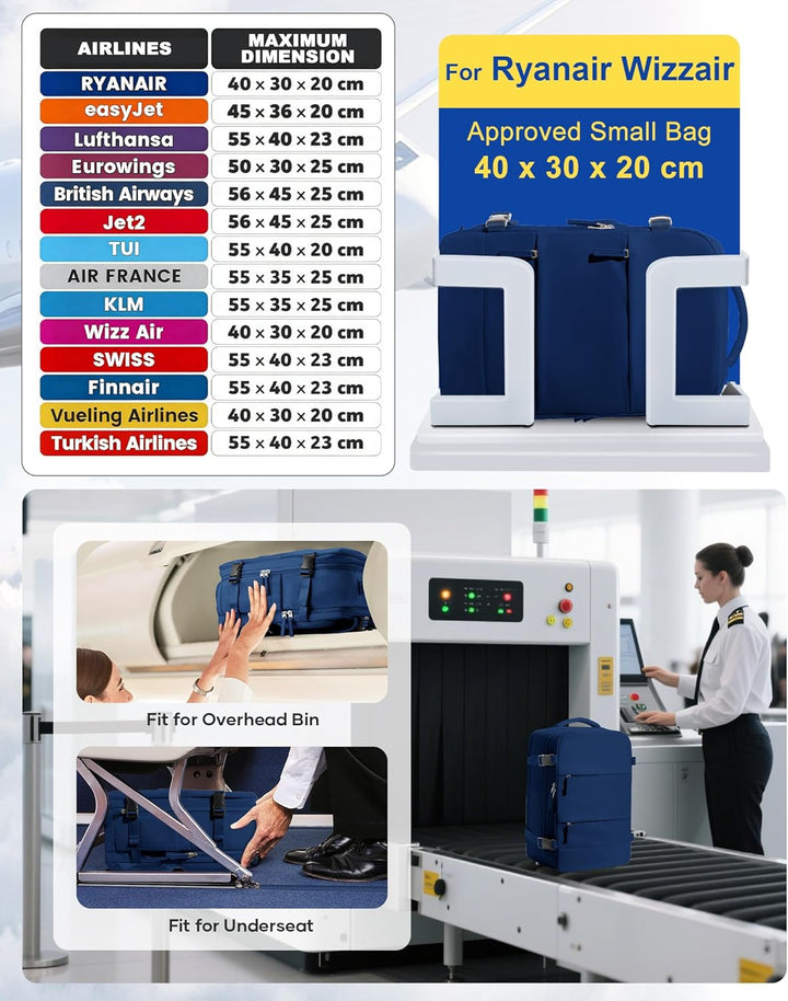 SZLX Vakuum Rucksack 40x30x20 Wizz air Handgepäck Rucksack 40x20x25 für Ryanair Vakuum Reiserucksack