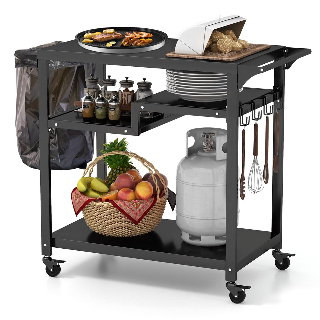 KOMFOTTEU Servierwagen Grillwagen Metall, Garten Rollwagen mit Arbeitstisch, 4 Ablagen & Griff, Gril