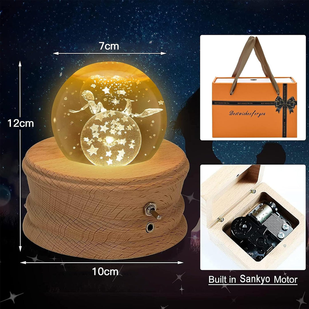 JOIENDY Spieluhr mit Kristallkugel 360°Rotation Base 3D Kristallkugel 70mm Kugelglas Geschenk für We
