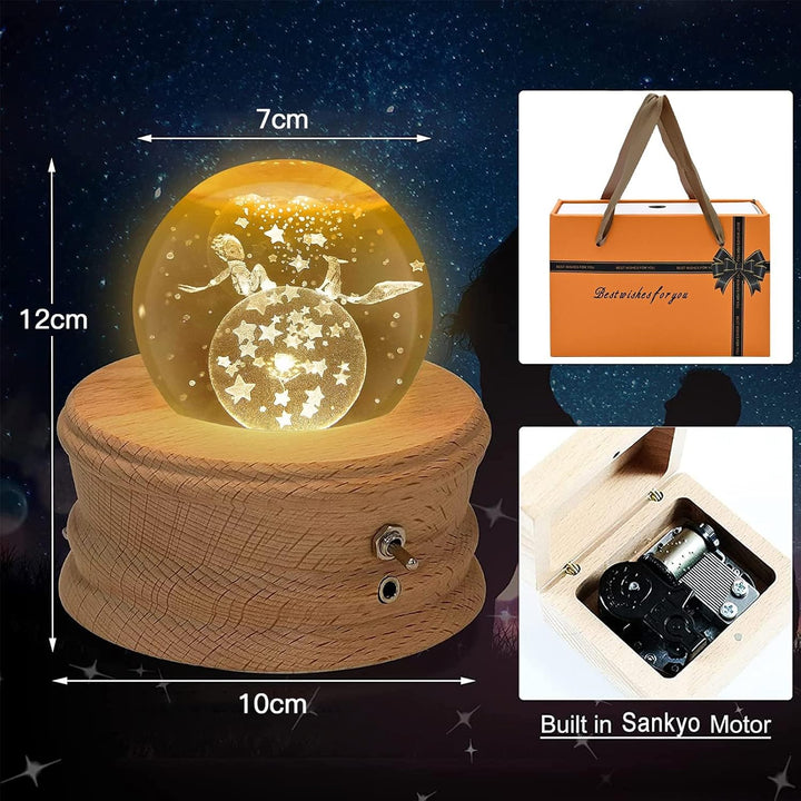 JOIENDY Spieluhr mit Kristallkugel 360°Rotation Base 3D Kristallkugel 70mm Kugelglas Geschenk für We