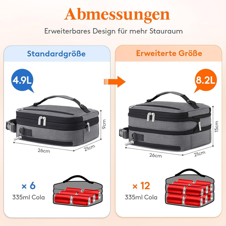 Lifewit Erweiterbare Lunchtasche 8,2L, Kühltasche Klein, Lunch Bag 8.2L Grau, 8.2L Grau