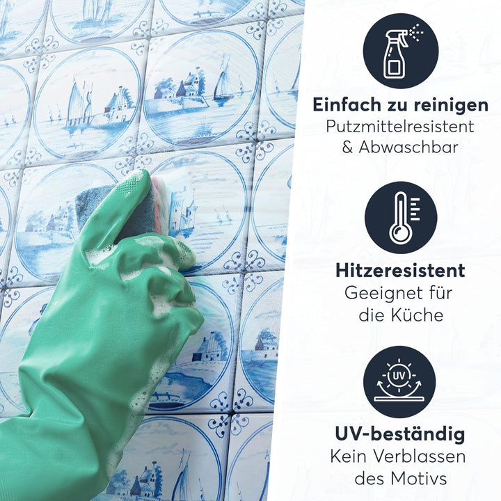 Fliesen-Folie I Dekorative Fliesensticker für Küche, Bad und Fliesenspiegel - Selbstklebende Fliesen