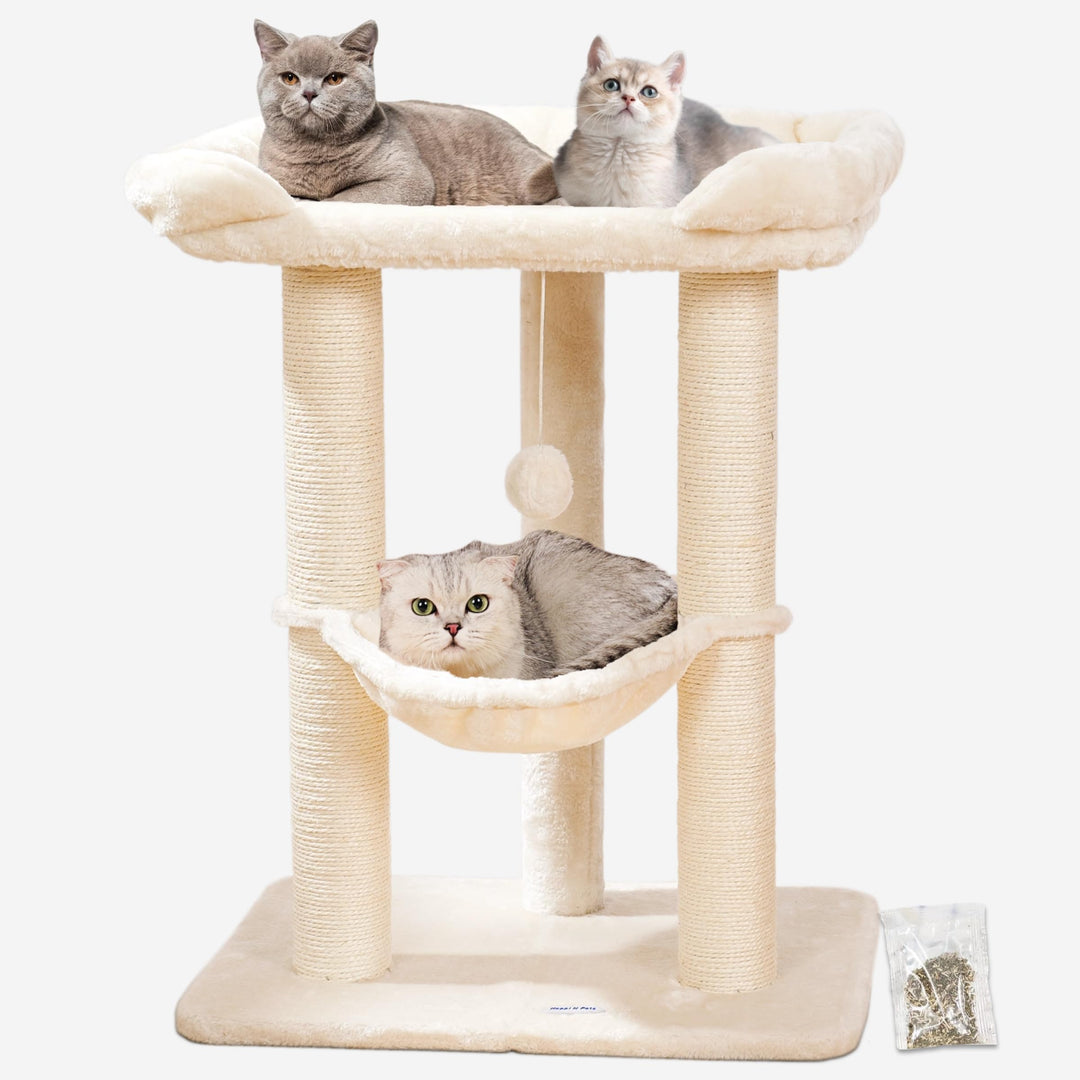Happi N Pets 71CM Kratzbaum für Katzen, Hoher Kratzstamm mit grossem Bett für grosse Katzen, Sisal-K