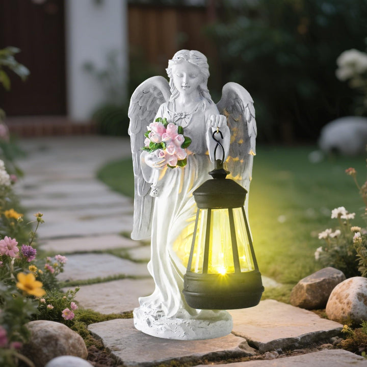 Solar Engel Gartenstatuen,Grablicht Outdoor-Deko,LED Fairy Engel Figur,Fairy Skulptur Deko Rasen,Gee