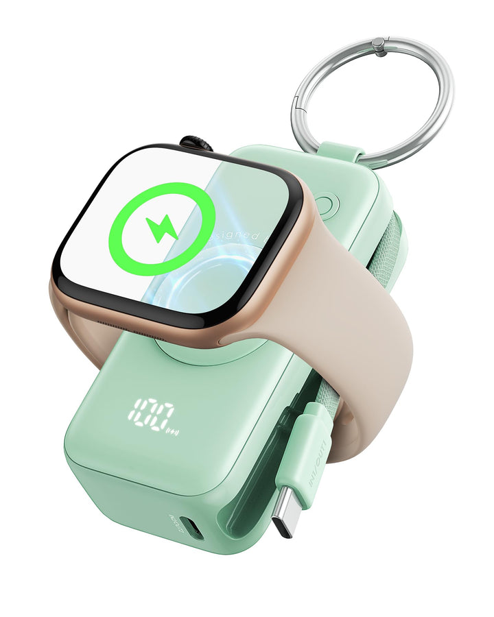 INIU Power Bank für Apple Watch, 5000mAh Powerbank mit eingebautem Kabel, Schlankes Reise Schlüssela