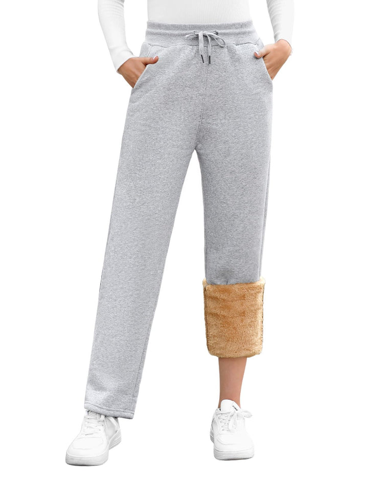 Gefütterte Jogginghose Damen Warm Fleece Freizeithose Winter Thermo Fleecehose High Waist Sweathose