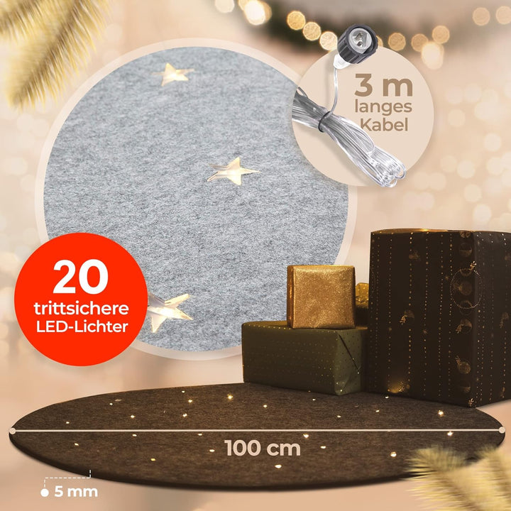 LILENO HOME Weihnachtsbaumdecke LED grau 20 Sterne mit 8 Leuchtfunktionen - Christbaumdecke als Bode