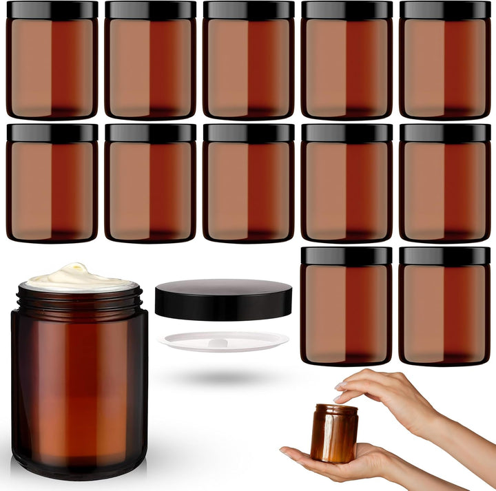 volila Braunglas Salbentiegel Gläschen mit Deckel (240ml x 12 Stück) - Glastiegel Creme Dosen zum Be