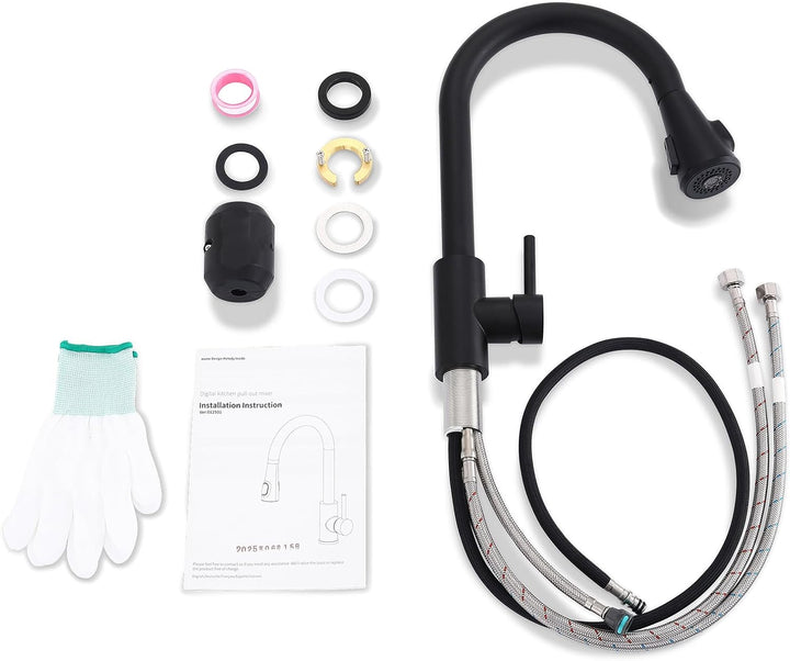 HOMELODY Wasserhahn Küche Schwarz mit LED Temperaturanzeige, Küchenarmatur Ausziehbar, Hochdruck Mis