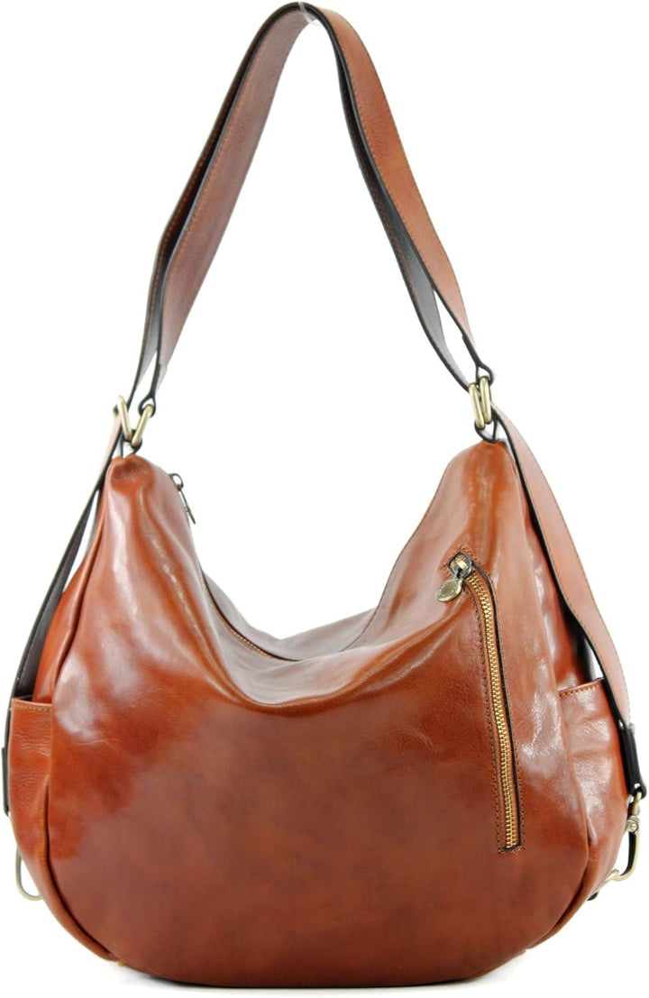 modamoda de - T176 - Rucksack Tasche aus hochwertigem Leder T176 Cognac, T176 Cognac