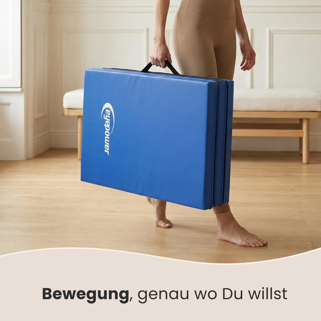 eyepower klappbare Turnmatte für Zuhause 180x60x5 cm - dicke Gymnastikmatte - Weichbodenmatte faltba