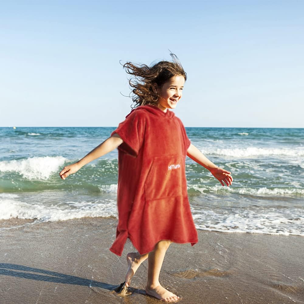 Hiturbo Kinder Wickelmantel, Handtuch Poncho Bademantel Robe mit Kapuze, für Strand, Schwimmen, Surf