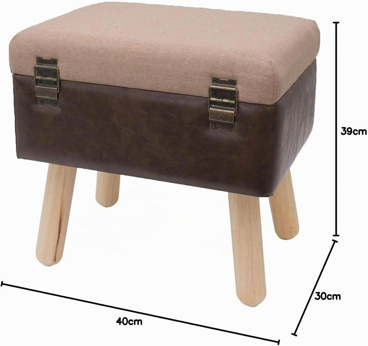 HMF Vintage Sitzhocker mit Stauraum aus Holz | 40 x 32 x 39 cm | Braun | Klassik