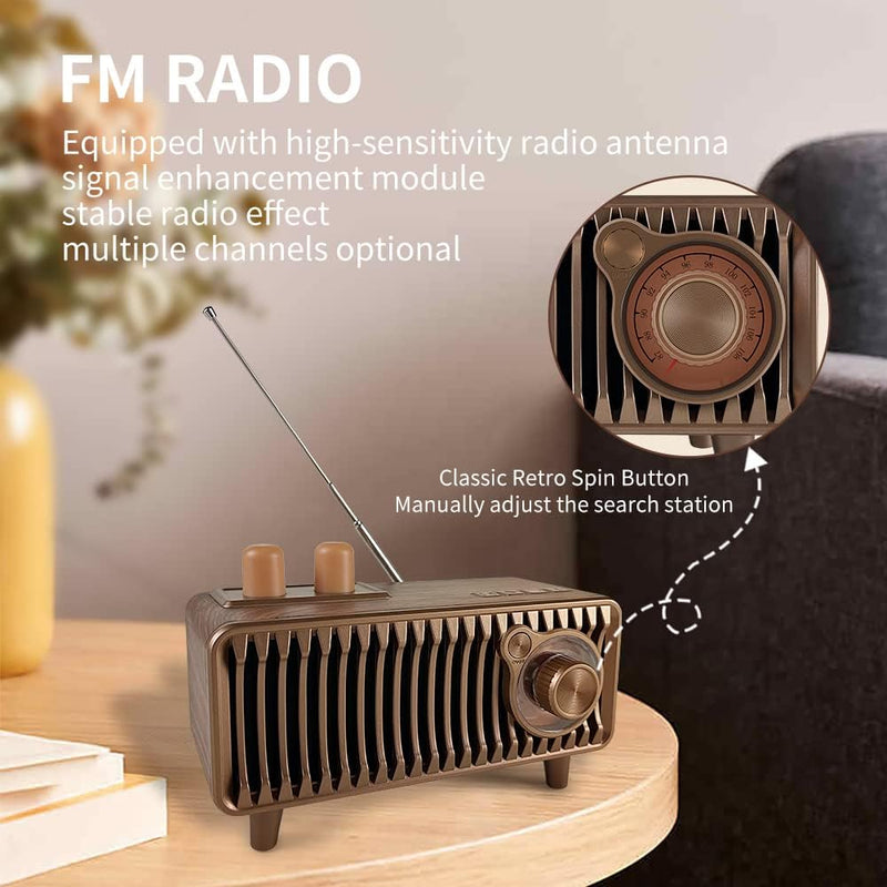 CYBORIS Retro Bluetooth-Lautsprecher-Radio,Walnussholz Vintage Rotary FM Radio, 20W Dual-Speaker Ste