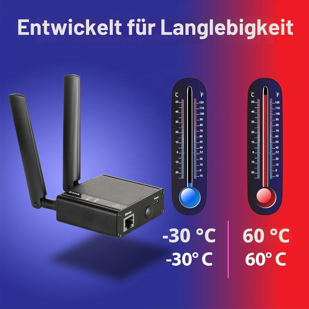 D-Link DWM-311 4G LTE Cat.4 M2M VPN Modem – Industrietauglich, Plug &amp; Play, Gigabit, OpenVPN-Client,