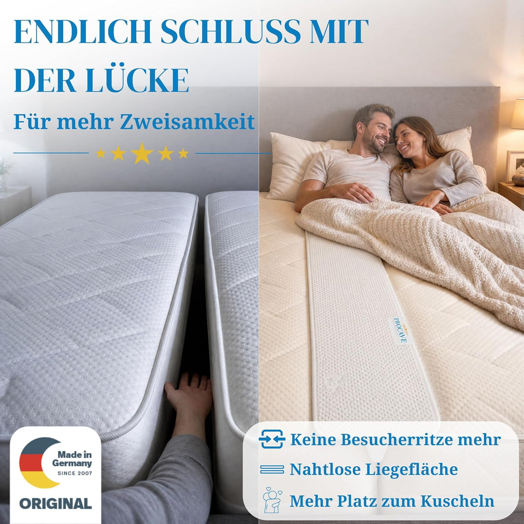 PROCAVE Doppelbettbrücke mit Silver Protect-Bezug 25 x 200 cm, ein Matratzen Ritzenfüller verbindet