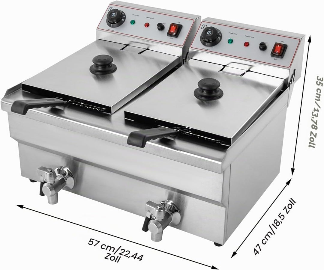 Elektrische Fritteuse, 2 * 10L Doppelfriteuse Gewerbliche Elektrische Bratpfanne Fritteuse Mit 2 KöR