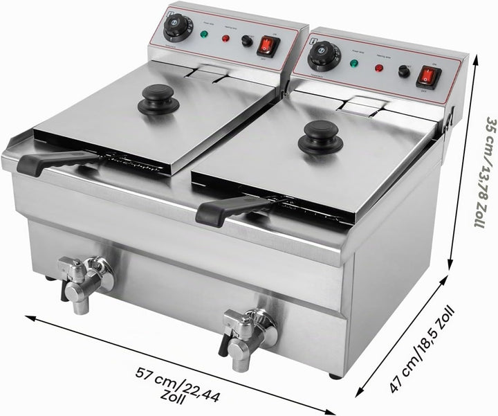 Elektrische Fritteuse, 2 * 10L Doppelfriteuse Gewerbliche Elektrische Bratpfanne Fritteuse Mit 2 KöR
