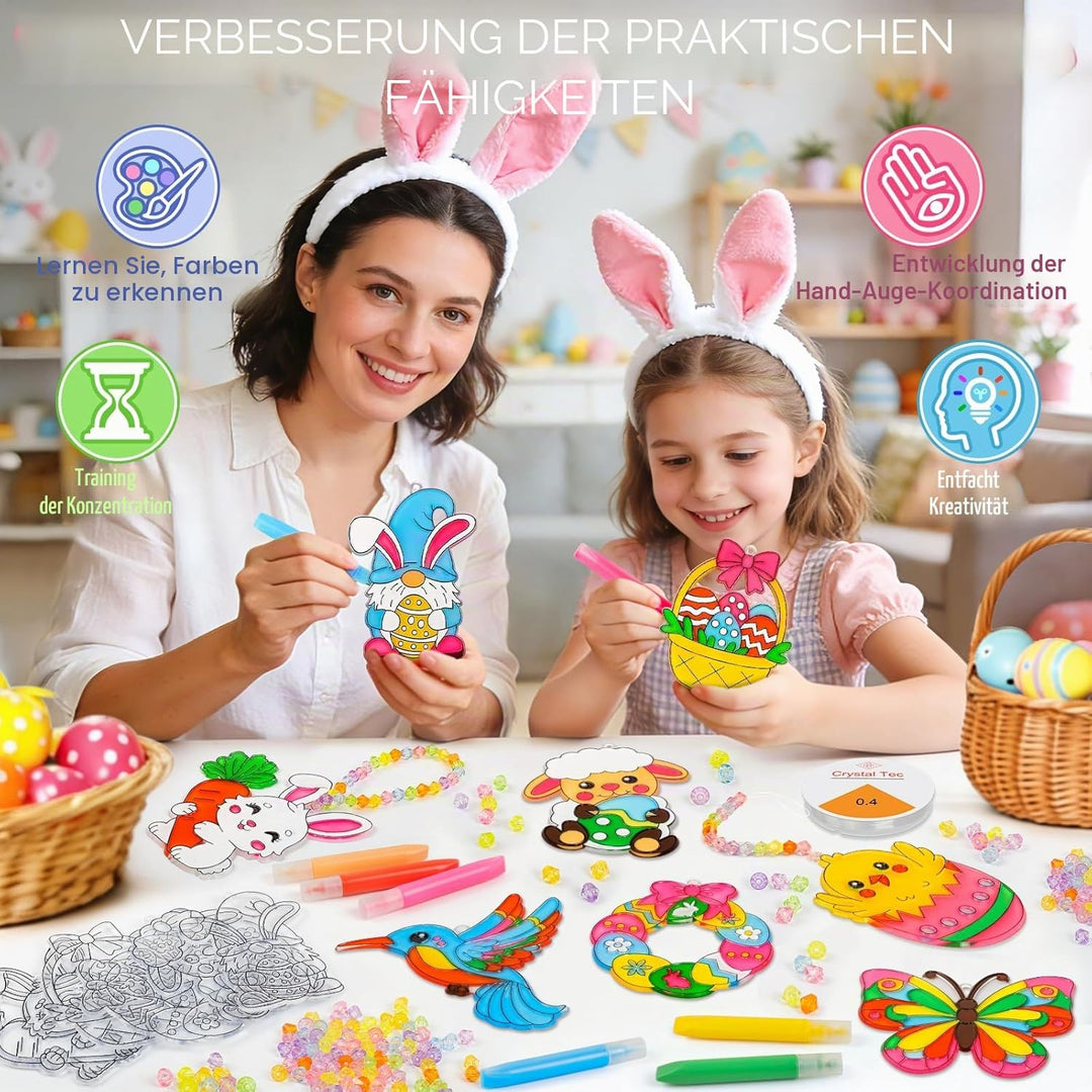 Basteln Frühling Kinder, 24 Stück Frühlingsdeko Bastelset zum Aufhängen, Kreative Ostereier Schmette