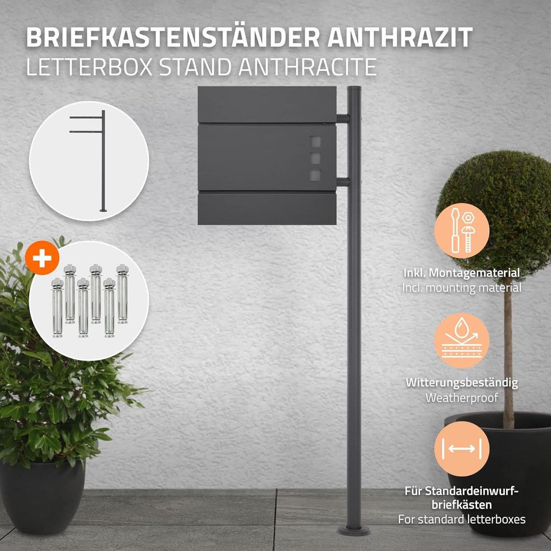 ML-Design Briefkastenständer pulverbeschichteter Edelstahl Anthrazit Gesamthöhe 120 cm Rund Freisteh