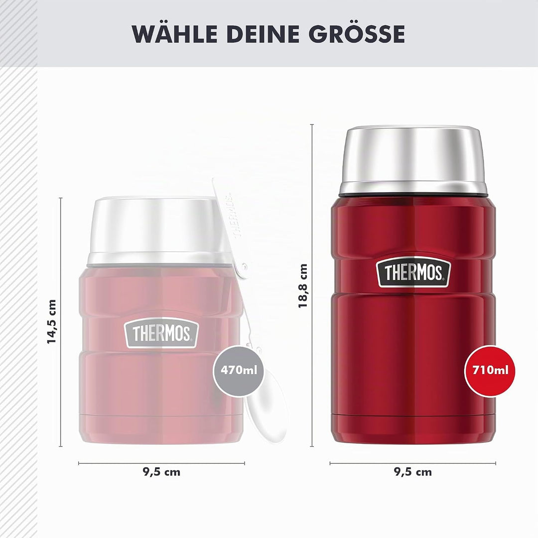 Thermos STAINLESS KING FOOD JAR 0,71l, cranberry red, Thermosbehälter aus Edelstahl, 14h heiss / 24h