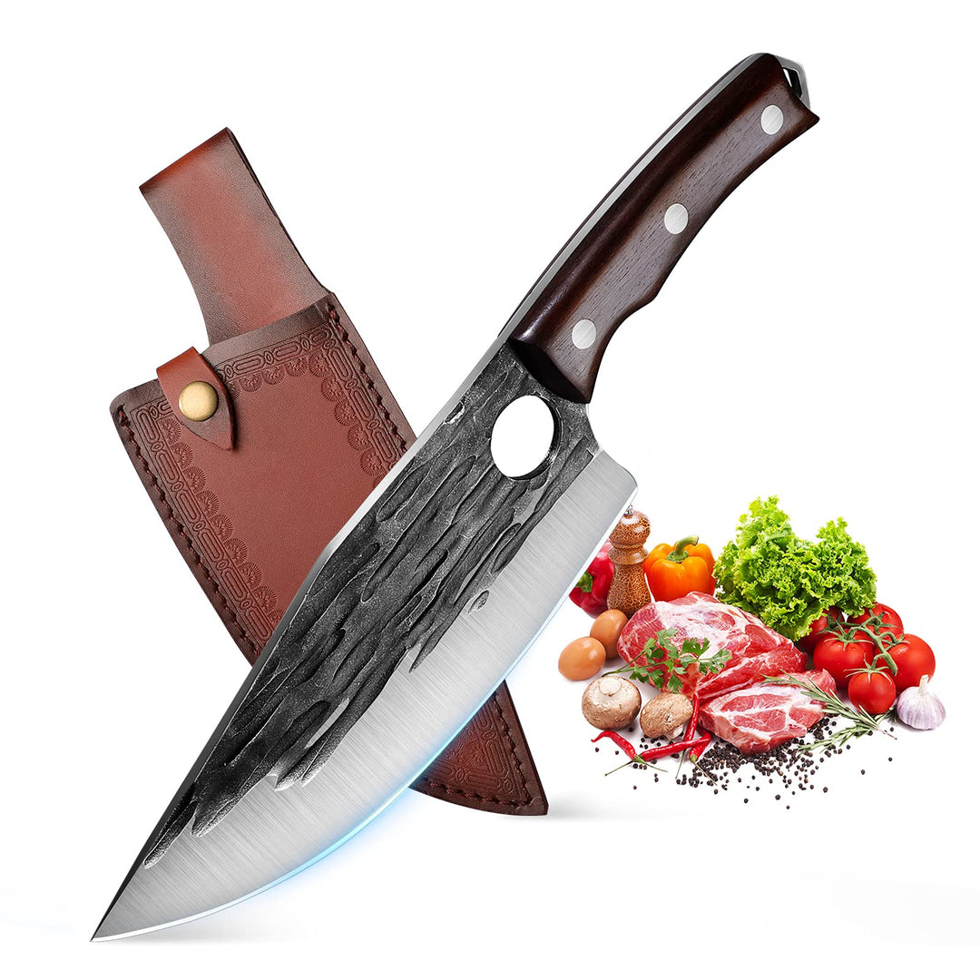 DRAGON RIOT Hackmesser mit Holzgriff, Fleischermesser Profi Hackbeil für Knochen, Handgeschmiedet Me