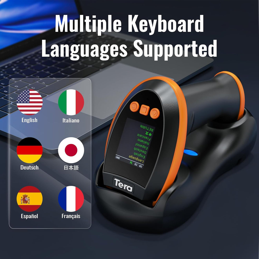 Tera Pro Kabelloser Barcode-Scanner 1D 2D QR Digitaler Einstellungsbildschirm, extra schnelle Scange