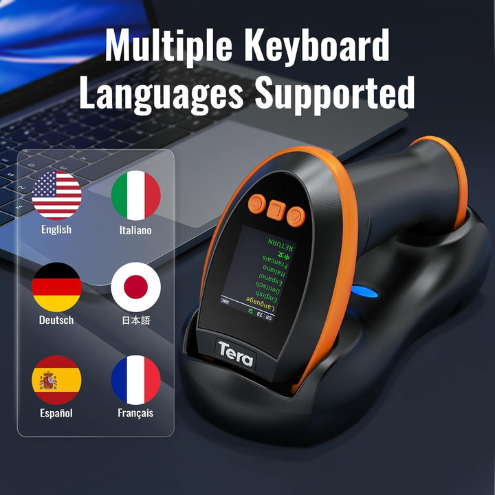 Tera Pro Kabelloser Barcode-Scanner 1D 2D QR Digitaler Einstellungsbildschirm, extra schnelle Scange