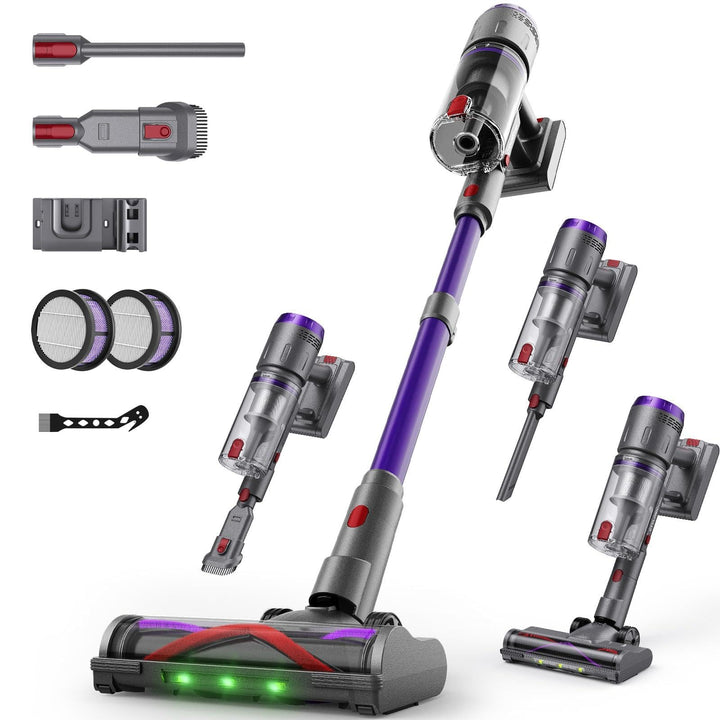 Akku Staubsauger, 600W/58000Pa/75Min, Laufzeit Staubsauger Kabellos mit Smart LED Display und Ladest