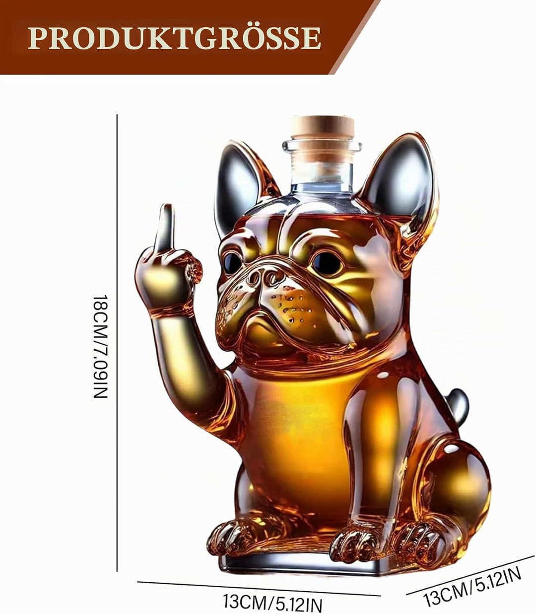 Whiskyflasche, 7x5x5 Zoll lustige französische Bulldoggeflasche Flasche zeigt den mittelfinger trans