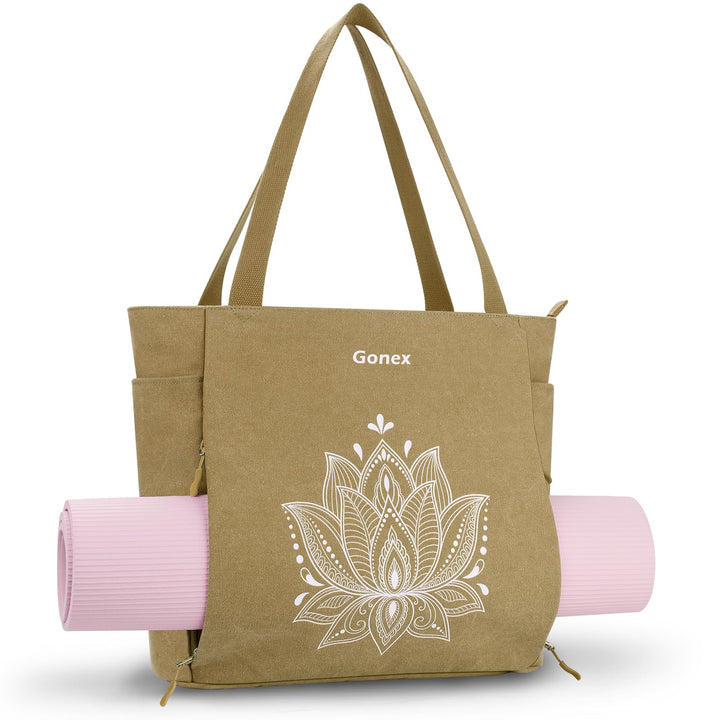 Gonex Yogatasche, Grosse Pilates Tragetasche mit Mehreren Taschen für Damen Herren, Robuste Canvas T