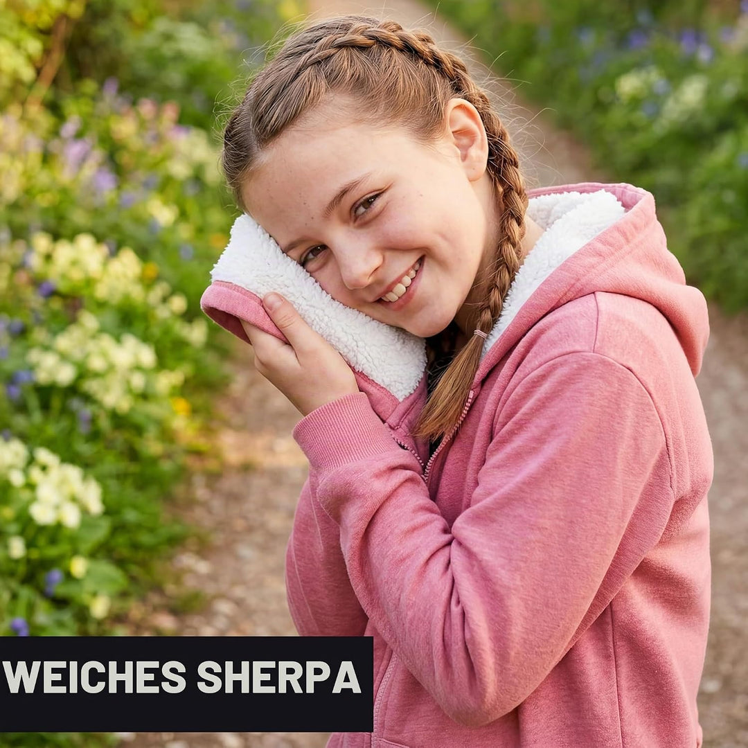 CityComfort Pullover Mädchen mit Fleece-Futter und Kapuze, Fleecejacke Kinder Mädchen Zipper Hoodie