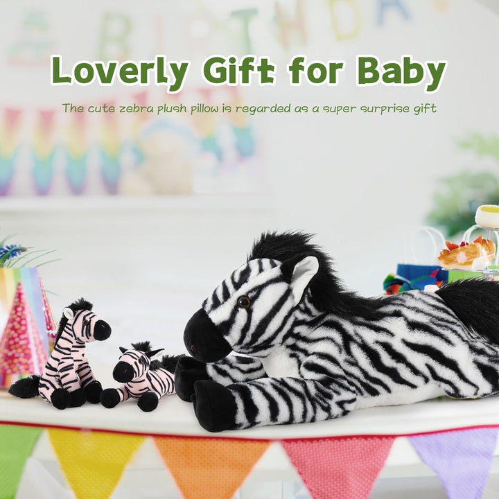 MorisMos 64cm riesen Zebra Kuscheltier XXL mit 4 Baby im Bauch, gross Plüschpferd XXL, Flauschiger S