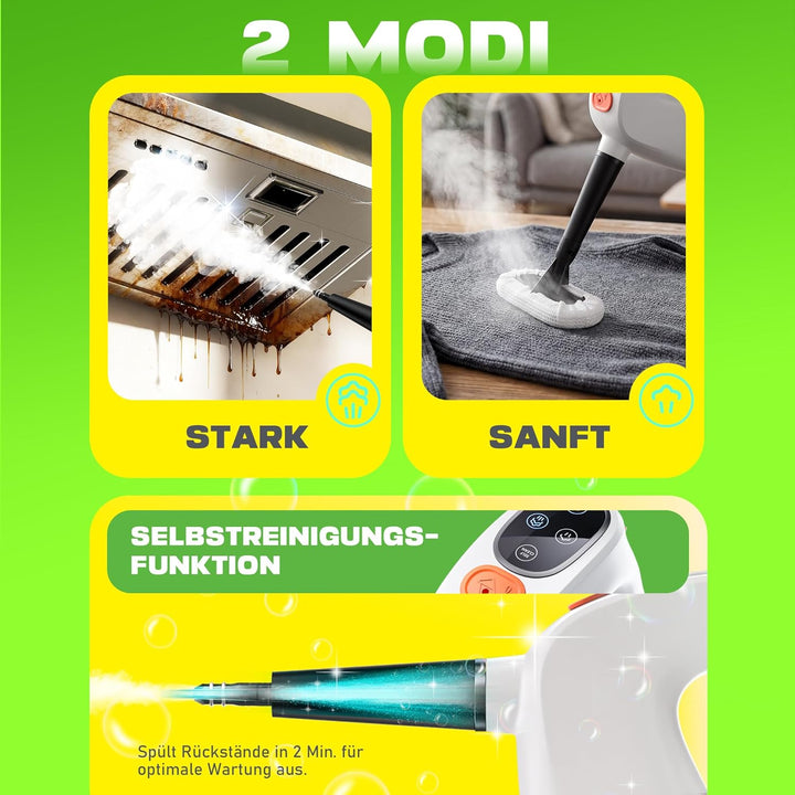 Handdampfreiniger 1200W, 500ml abnehmbarer Wassertank mit Reinigungsmittelspender, entfernt Fett und