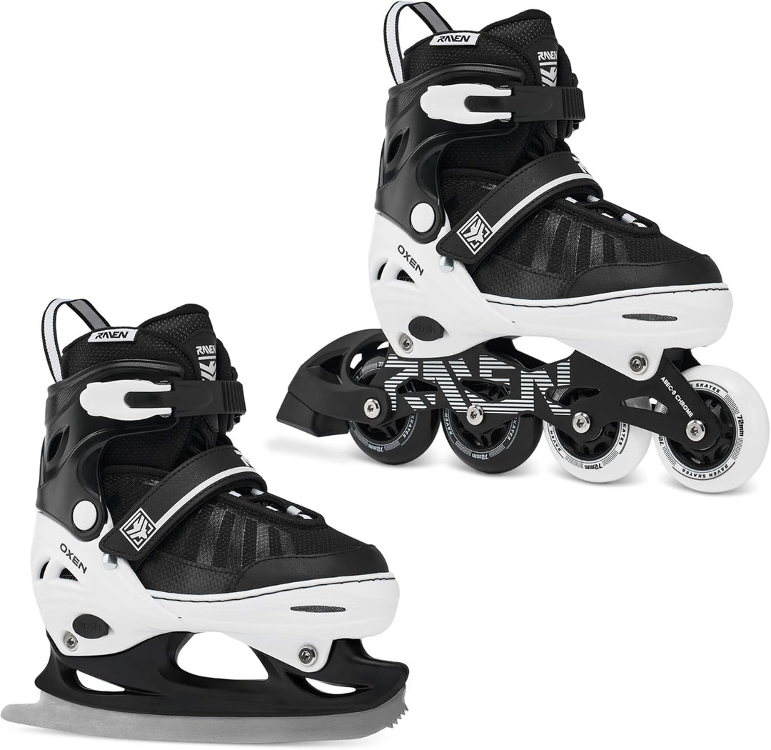RAVEN Inline Skates Inliner für Kinder und Erwachsene OPTIONAL 2in1 mit Schlittschuhen verstellbar O