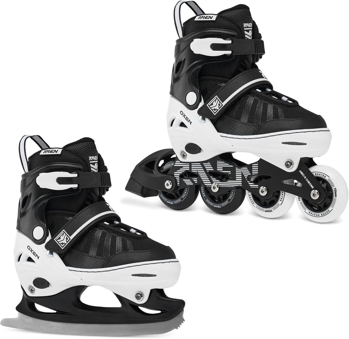RAVEN Inline Skates Inliner für Kinder und Erwachsene OPTIONAL 2in1 mit Schlittschuhen verstellbar O