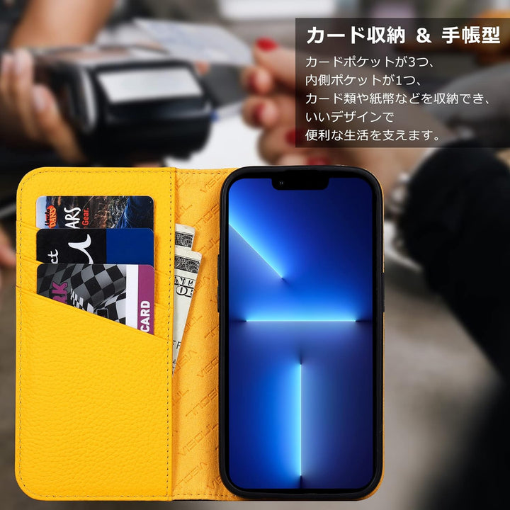 VISOUL Hülle für iPhone 13 Mini, Schutzhülle [Echt Leder] [Schützt vor Stoss] [Kartenfach] [Magnetve