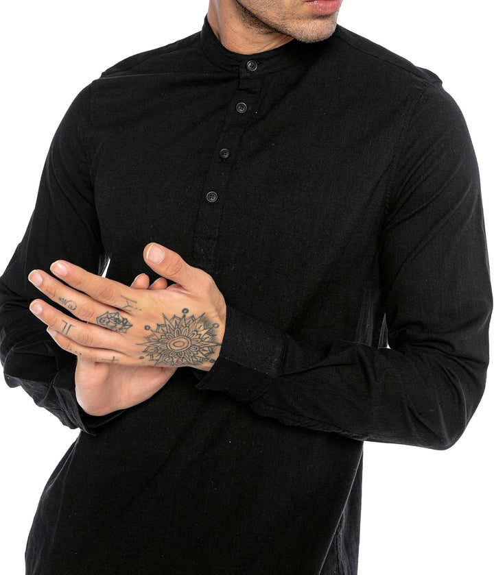 Redbridge Elegantes Herren Leinenhemd Langarm Casual Baumwolle XXL Schwarz, XXL Schwarz