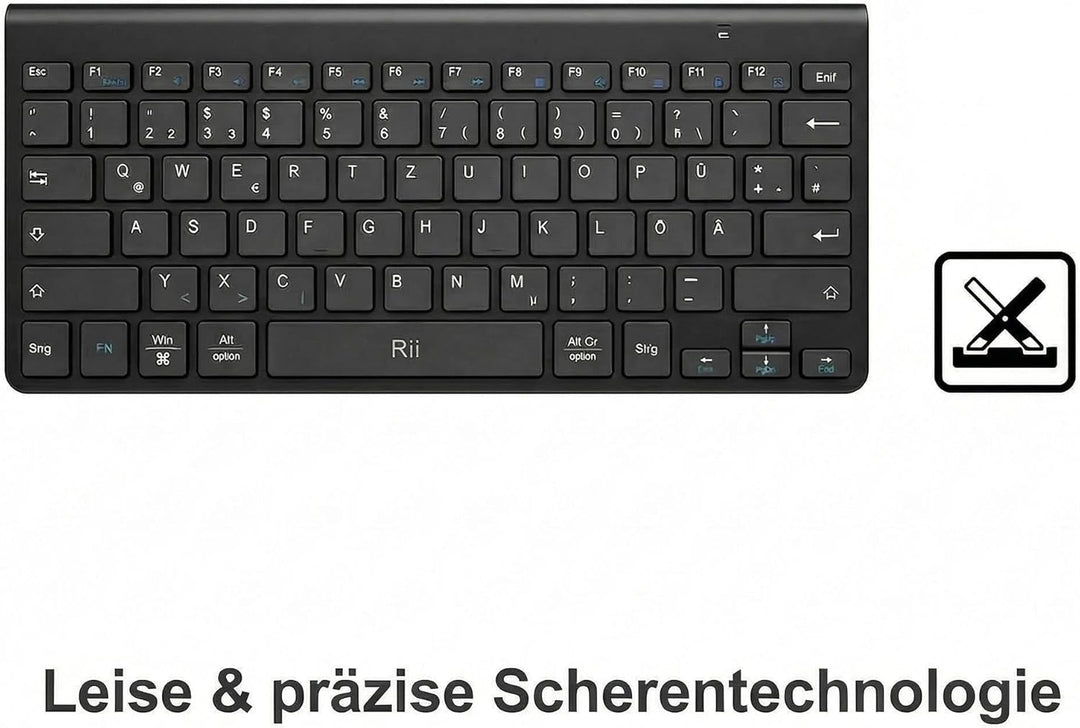 Rii Mini Tastatur Maus Set Kabellos, QWERTZ Deutsches Layout, 2,4GHz Empfänger, Superflaches Design