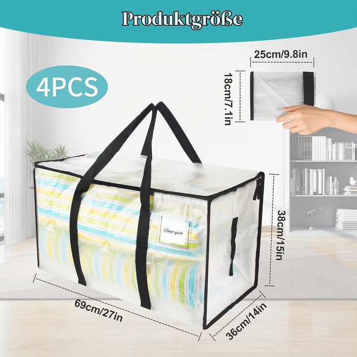 4 Stück 90L Aufbewahrungstasche, Clear Clothes Storage Bags Ufbewahrungstasche, umzugstaschen Gross,