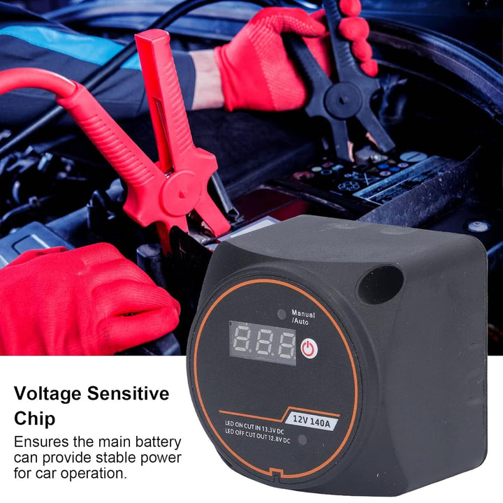 Spannungsempfindliches Relais 12V 140A Doppelbatterierelais Wasserdichte Digitalanzeige Split-Batter