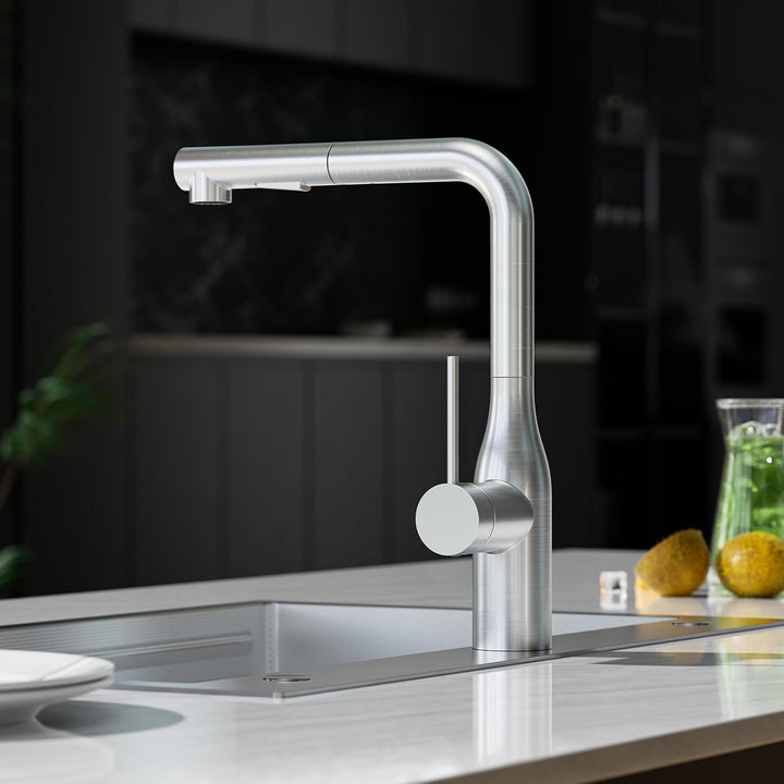 CECIPA Wasserhahn Küche Ausziehbar, Hochdruck Küchenarmatur Edelstahl, 360° Schwenk Armatur Küche, R