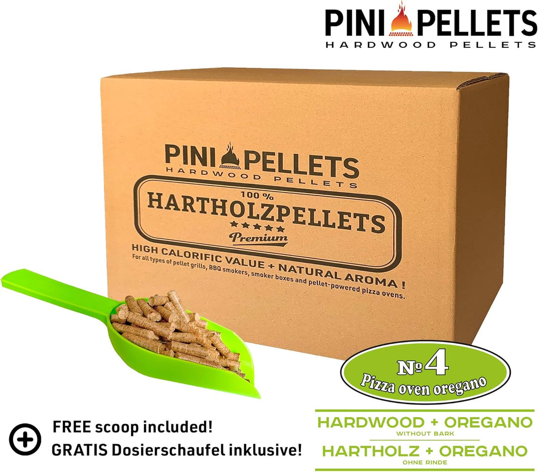 PINI Hartholz Pellets № 4 BBQ Pizza Oven Oregano 10 Kg Grillpellets zum Grillen Räuchern Smoken und