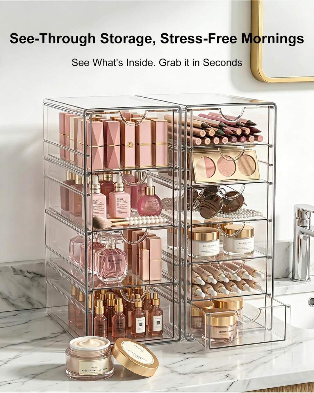 GoMaihe Kosmetik Organizer mit 10-Schubladen: 2PCS Acryl Schubladenbox | Durchsichtig Schminktisch O