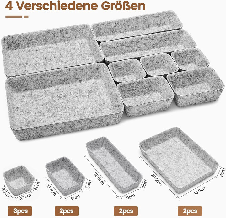 Eurhomewit 9 Stück Schubladen Organizer Filz, Schubladeneinsatz Büro Schubladen Ordnungssystem, Schm
