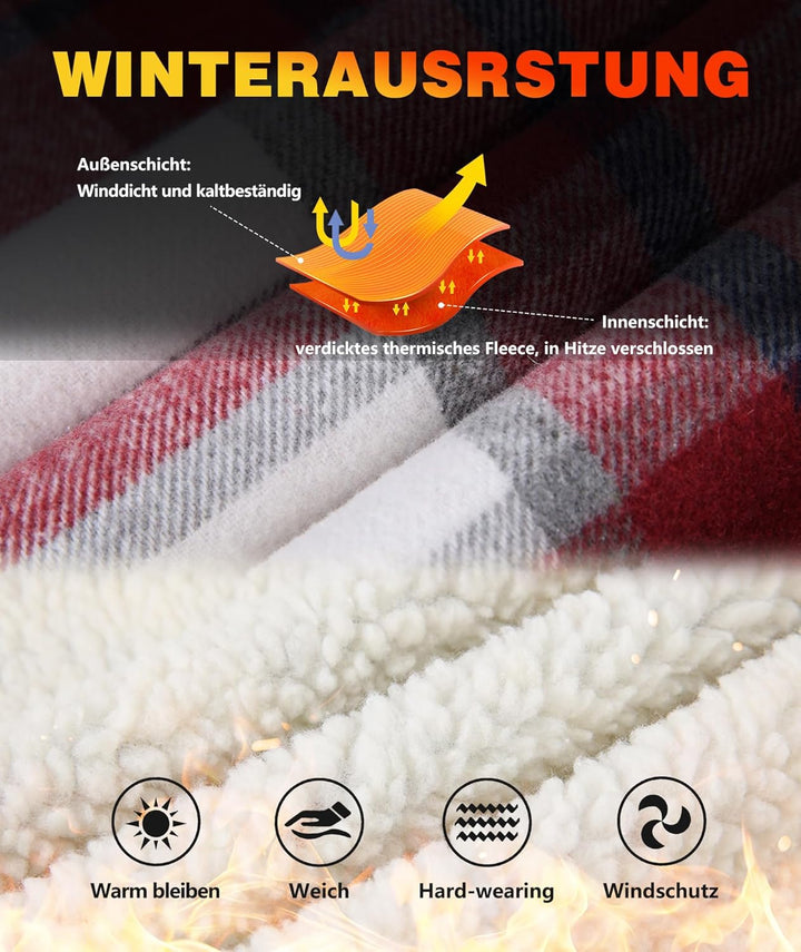 JACKETOWN Hemdjacke Kariertes Herren hoodies Flanelljacke Warm Thermohemd Herren Holzfäller Jacke Ve